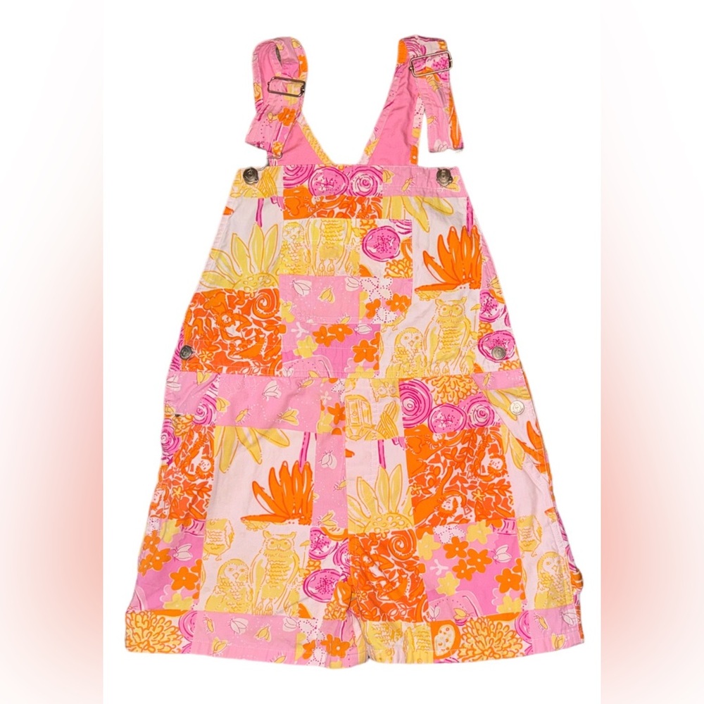 Lilly Pulitzer Pink and Orange Patchwork shorts Overalls girls 6